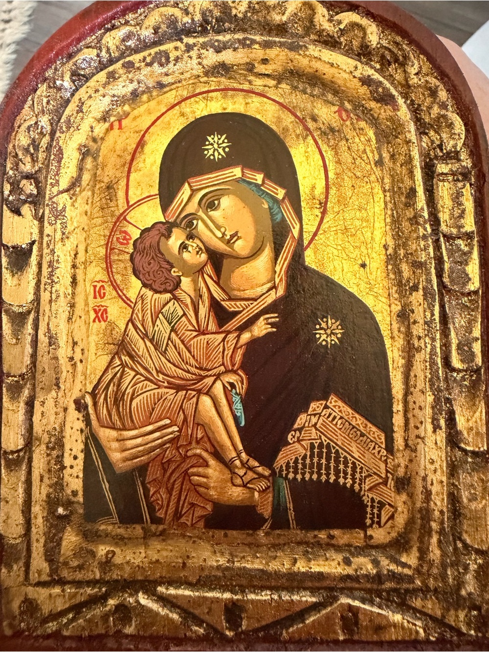 Religious Icon Wall Art - Theotokos and Child in Gold and Black - Picture 2 of 6
